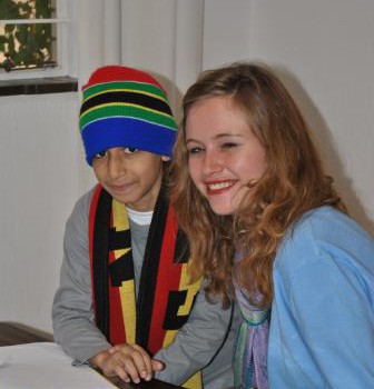 Teacher Tansy with little Mohamed from Palestine